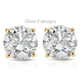 0.50 Carat TW Real (Natural) Round Diamond Solitaire Stud Earrings in 14K Yellow Gold Color G/H