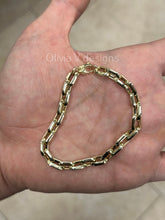 10k Yellow Gold Thick Flat Oval Link Chain Bracelet, Italian Handcrafted, 10k Solid Link Bracelet, Gift