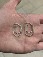 10k Yellow Gold Two Tone Diamond Cut Textured Hoop Earring 30mm, Dainty Everyday Earrings, Gift for her