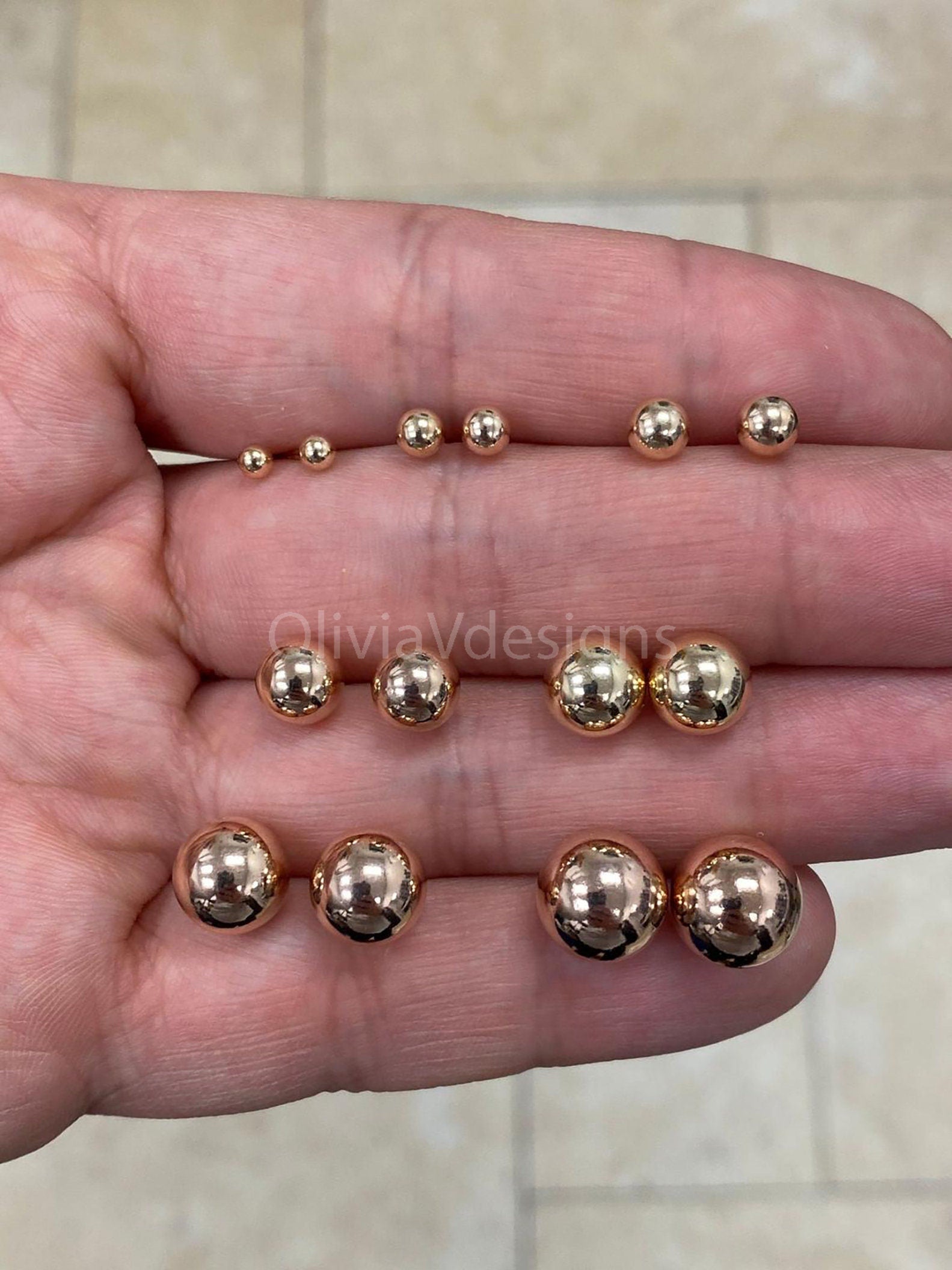 Rose gold ball stud earrings 3mm hotsell
