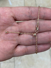 14K Rose Gold Over 925 Sterling Silver Solid Loose Rope Adjustable Chain Necklace 24" 2mm Italy, 925 Sterling Silver, Yellow Gold