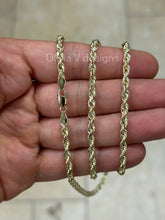 14K Solid Yellow Gold Necklace Gold Rope Chain, 14K Gold Rope Chain, 14K Rope Chain, Rope Gold Chain, Diamond-Cut, Men, Woman 4mm