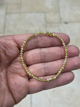 14K Yellow Gold 925 Sterling Silver 3mm Moon Cut Ball Bead Elastic Bracelet, Genuine 925 - Solid 925 - Made In Italy - Beautiful Shine