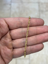 14k Gold Over 925 Sterling Silver Paper Clip 3mm Anklet 10'' Elongated Link Chain, Rectangular Staple Link Necklace, Layering