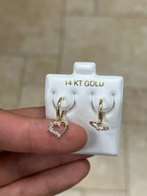 14k Solid Yellow Gold 18mm Heart Dangle Huggie Earrings Hoop Earrings, CZ Pave, Pave Hoops, Flowers, Huggies, Birthstone, Diamond