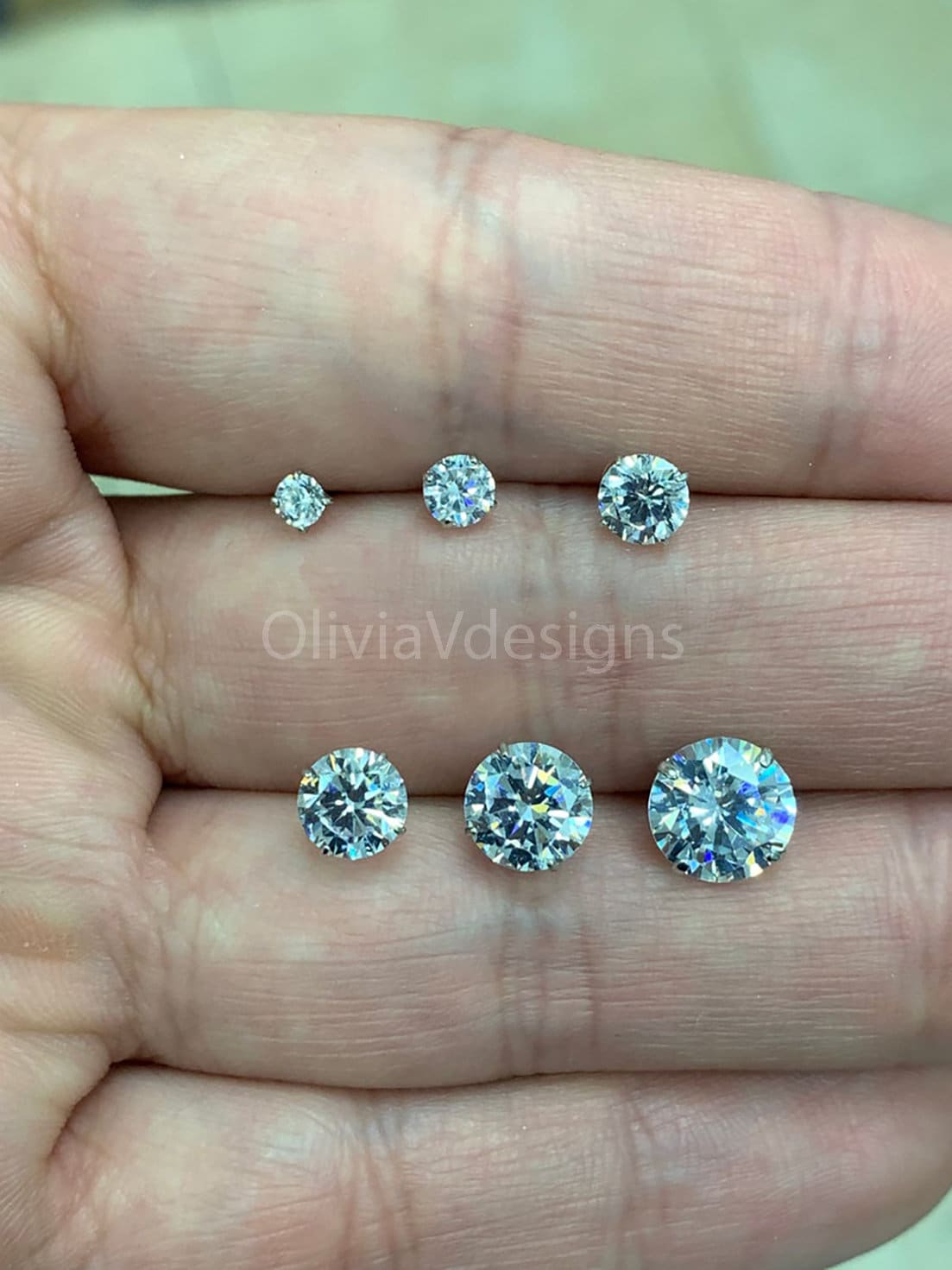 14k White Gold Stud 3mm 4mm 5mm 6mm 7mm 8mm Round Created Diamond Stud