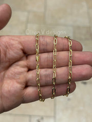 14k Yellow Gold Elongated Link Chain 4x8 , Paper Clip Necklace, Rectangular Staple Link Chain Necklace For Women, Layering Chain