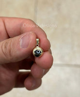 14k Yellow Gold Greek Evil Eye Pendant, Dainty Eye - Genuine 14k Gold - Talisman Good Luck, , Protection, Diamond Cut, Blue, 9mm