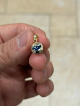 14k Yellow Gold Greek Evil Eye Pendant, Dainty Eye - Genuine 14k Gold - Talisman Good Luck, , Protection, Diamond Cut, Light Blue, 9mm