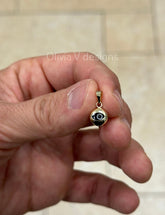 14k Yellow Gold Greek Evil Eye Pendant, Dainty Eye - Genuine 14k Yellow Gold - Pendant Gift, Blue, Good Luck Protection Charm, 8mm