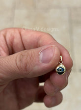 14k Yellow Gold Greek Evil Eye Pendant, Dainty Eye - Genuine 14k Yellow Gold - Pendant Gift, Light Blue, Good Luck Protection Charm, 8mm