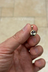 14k Yellow Gold Greek Evil Eye Pendant, Dainty Eye - Genuine 14k Yellow Gold - Talisman Good Luck, , Protection, Diamond Cut, Red, 10mm