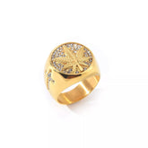 18k Gold Marijuana Leaf Cannabis Pot Cross Crystal Men Stainless Steel Ring For Men, Gift