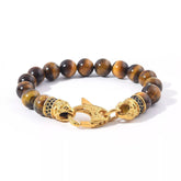 18k Gold Plated Stainless Steel Brown Tiger's Eye Bracelet for Men, Tiger Eye Beaded Jewelry, Gift for Dad, Stylish Bracelet