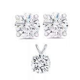 3.00 Carats TW Real (Natural) Round Diamond Solitaire Necklace & Studs Earrings Set 14k Gold in 14K Yellow Gold Color H/I