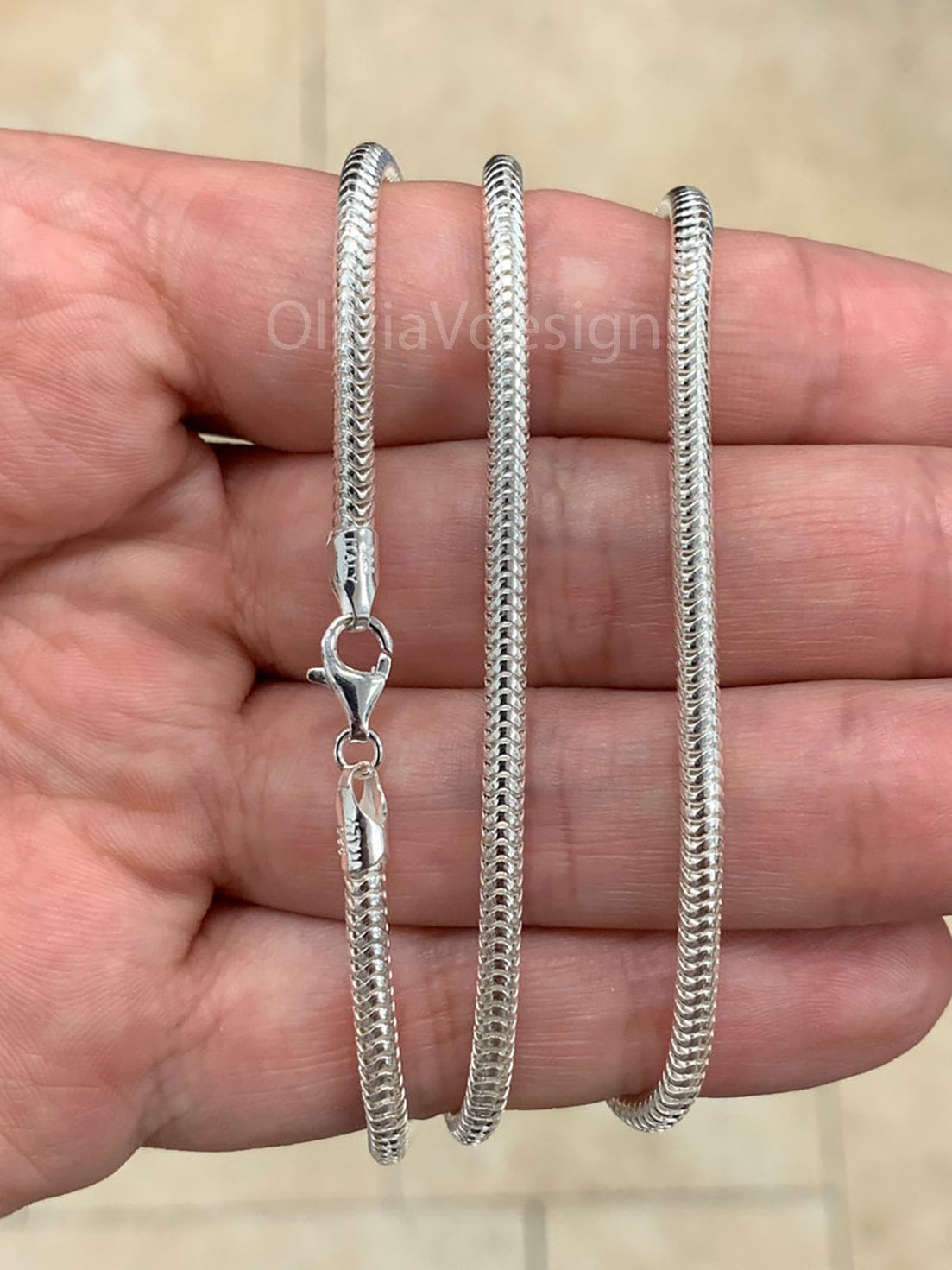 3.5MM Solid 925 Sterling Silver Italian Round Snake Chain Necklace Bracelet, Made in Italy, Lengths: 16 18 20 24 or 30" Inches