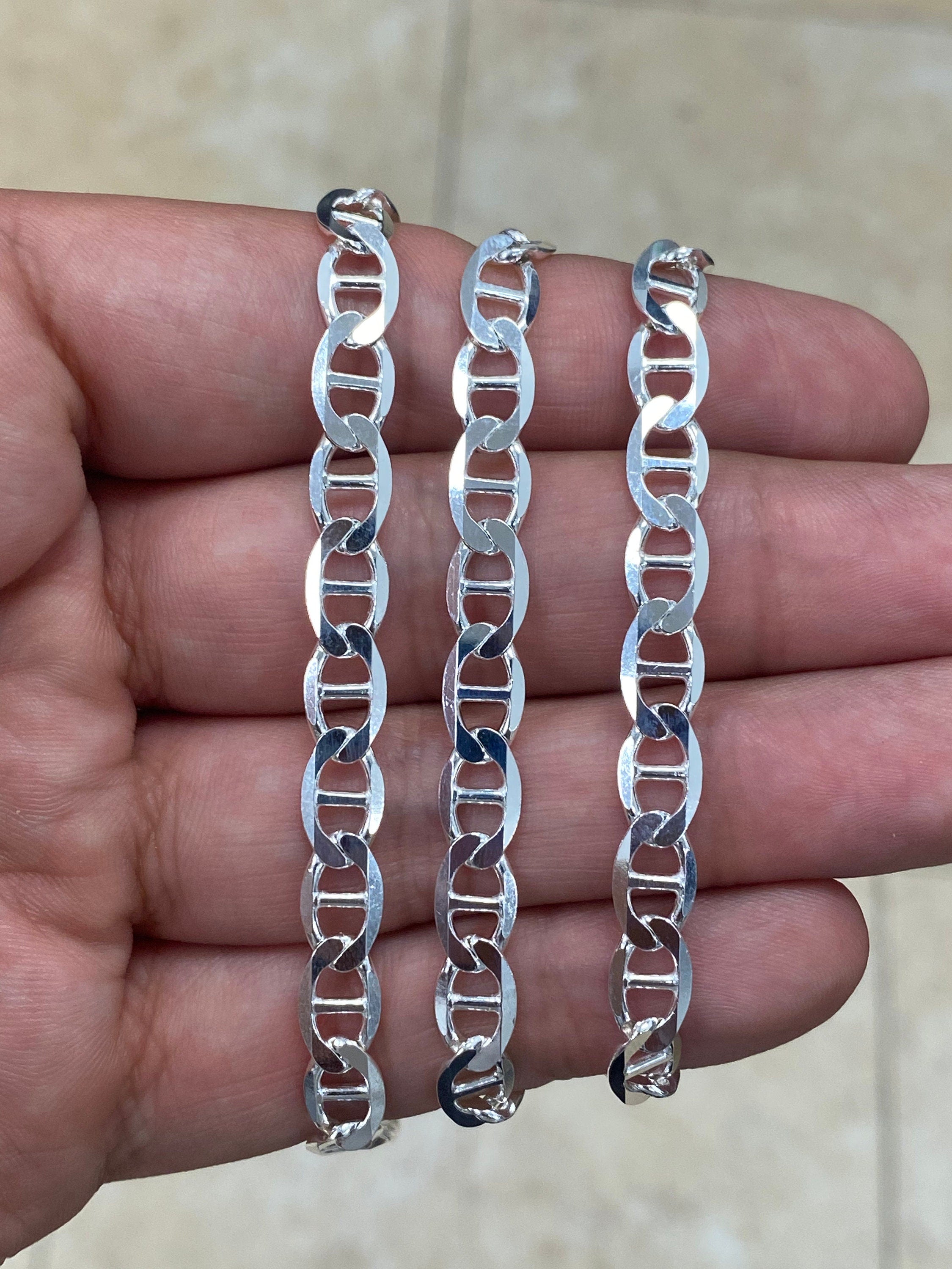 925 Sterling Silver Flat Mariner Link Anchor Chain Necklace Sol