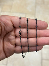 925 Sterling Silver Black Rhodium 1.2mm Diamond Cut Station Bead With 3mm Moon Cut Necklace - Genuine 925 - Made In Italy