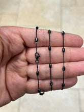 925 Sterling Silver Black Rhodium 1.2mm Diamond Cut Station Bead With 3mm Oval Moon Cut Necklace - Genuine 925 - Made In Italy