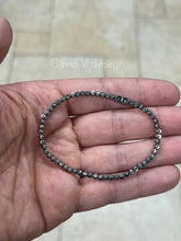 925 Sterling Silver Black Rhodium 3mm Moon Cut Ball Bead Elastic Bracelet, Genuine 925 - Solid 925 - Made In Italy - Beautiful Shine