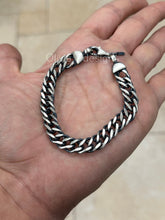 925 Sterling Silver Italian Solid Rambo Bracelet 8'' Inch 9mm - Titanium Gunmetal Finish