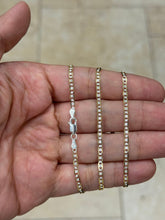 925 Sterling Silver Over 14k Yellow Gold Pave Flat Mariner Chain 3mm 16",18",20" - Genuine 925 Silver - Double Sided, Made In Italy