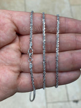 925 Sterling Silver Rhodium Sparkle Glitter Margarita Twisted Rock Chain 2.5mm Necklace, Real 925 Sterling Silver, Diamond Cut, Italian