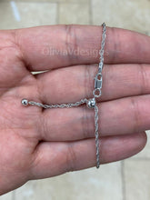 925 Sterling Silver Solid Loose Rope Adjustable Chain Necklace 24" 2mm Italy, 925 Sterling Silver, Genuine 925 Silver, Rope Chain, Rhodium