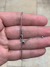 925 Sterling Silver Solid Round Box Adjustable Chain Necklace 24" 1.5mm Italy, 925 Sterling Silver, Rhodium Finish, Sparkly, New