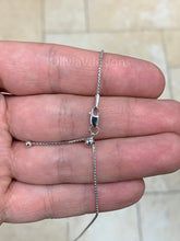 925 Sterling Silver Solid Round Box Adjustable Chain Necklace 24" 1mm Italy, 925 Sterling Silver, Rhodium Finish, Sparkly, New