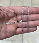 925 Sterling Silver Solid Valentino Adjustable Chain Necklace 24" 1.5mm, 925 Sterling Silver, Genuine 925 Silver, Valentino