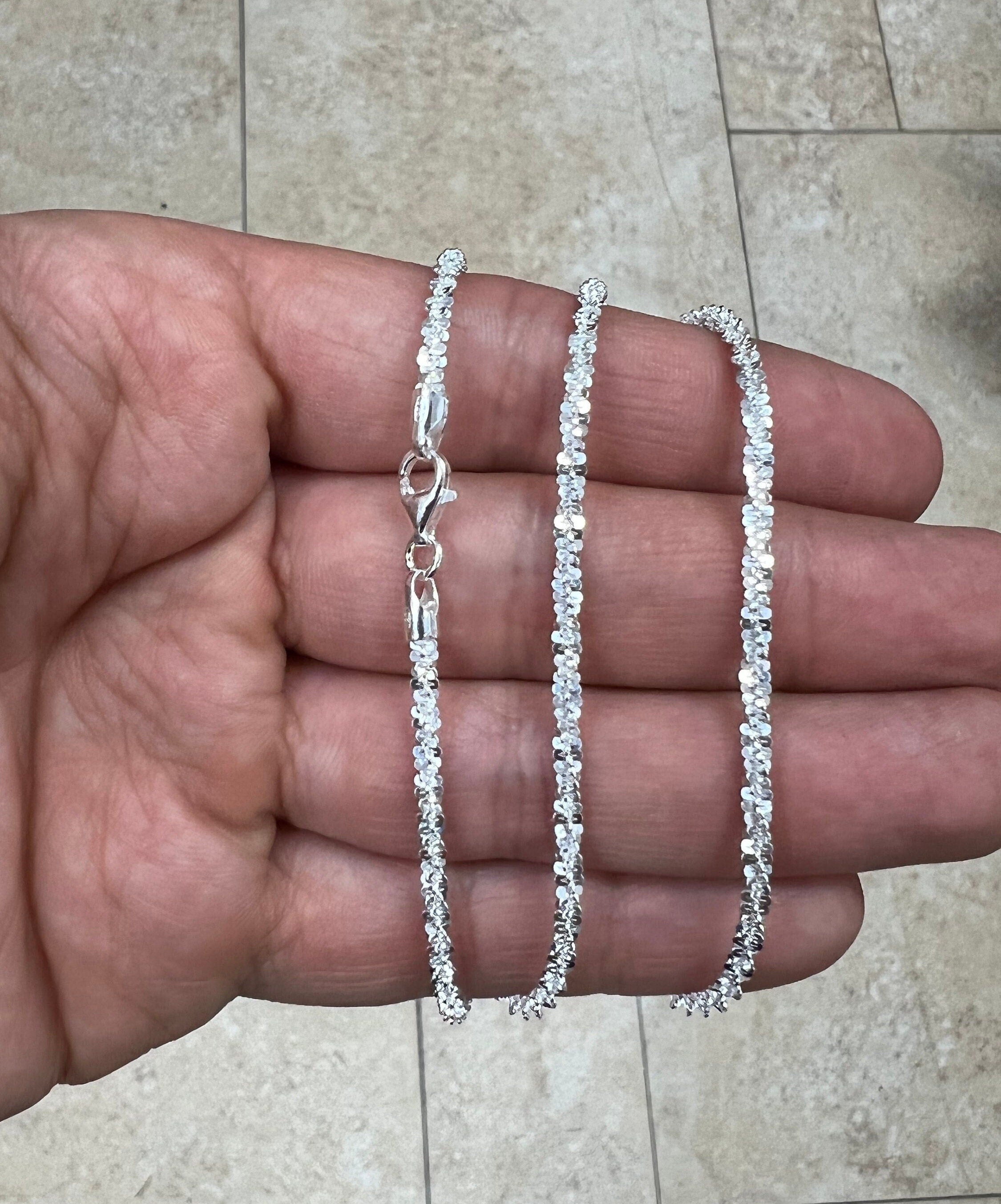925 Sterling Silver Sparkle Glitter Margarita Twisted Rock Chain 3mm N Oliviadesigns