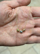 Solid 10K Gold Floating Ball Tri Color Necklace, Dainty Necklace, Everyday Necklace, Minimalist