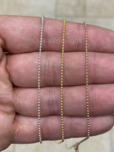 Solid 925 Sterling Silver Adjustable Ball Bead Chain 1mm Necklace, Dog Tag , Choose From Silver, 14k Yellow Gold, 14k Rose Gold