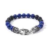 Stainless Steel Black Matte Agate Lapis Bracelet for Men, Lapis Beaded Jewelry, Gift for Dad, Stylish Bracelet