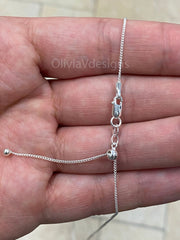 925 Sterling Silver Curb Cuban Adjustable 1mm Chain, Silver, Sterling Silver Chain, 925 Sterling Silver, Finished Necklace, 925 Silver
