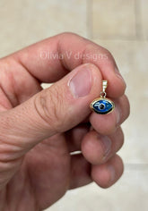 14k Yellow Gold Greek Evil Eye Pendant, Dainty Eye - Genuine 14k Yellow Gold - Pendant Gift, Dainty, Good Luck Protection Charm, Light Blue