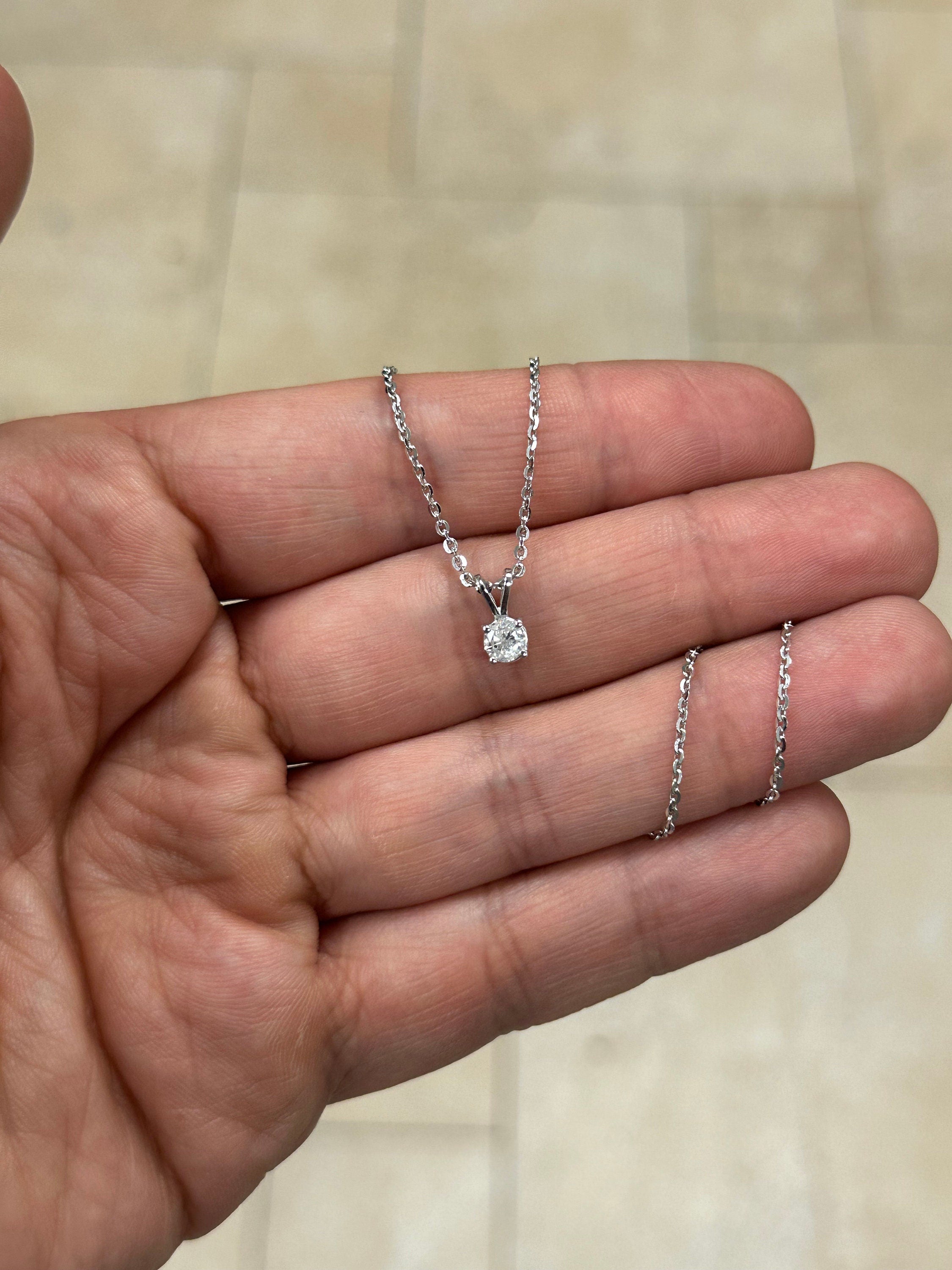 0.30 Carat Round Cut Real (Natural) Round Diamond Solitaire Pendant Necklace In 14K White Gold, G-H