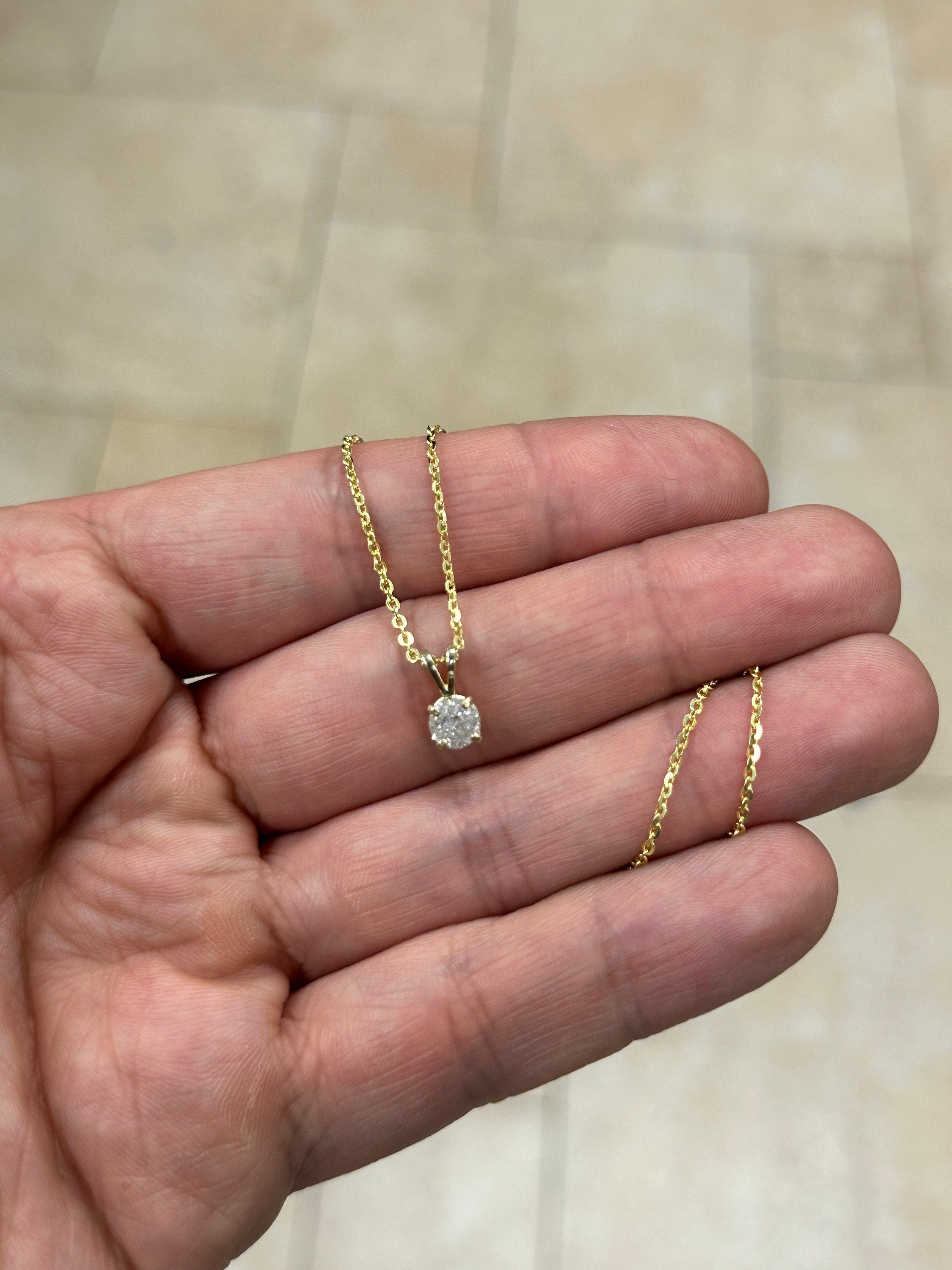 0.50 Carat Round Cut Real (Natural) Round Diamond Solitaire Pendant Necklace In 14K Yellow Gold, G-H