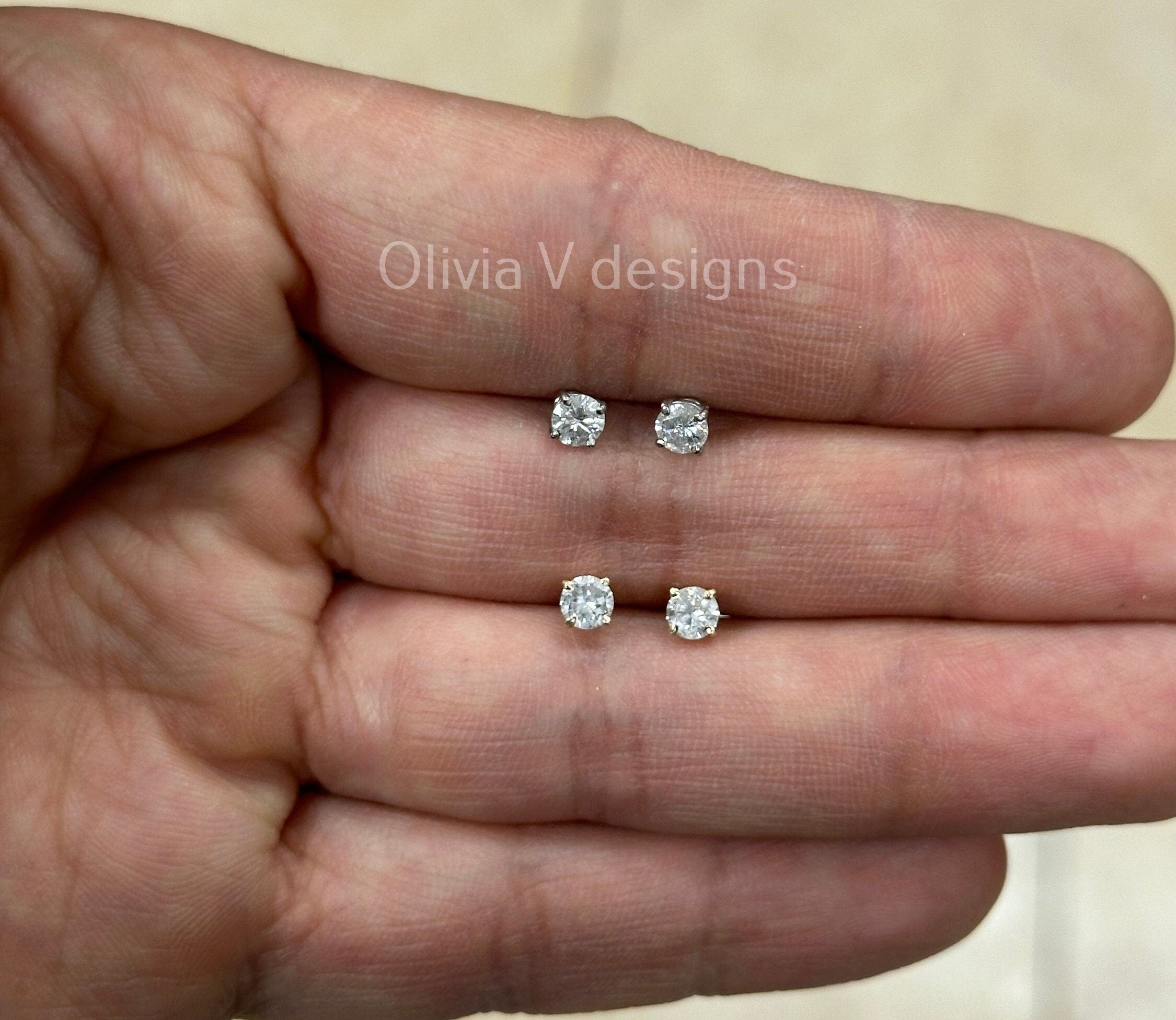 0.50 Carat TW Real (Natural) Round Diamond Solitaire Stud Earrings in 14K Gold, Color G/H