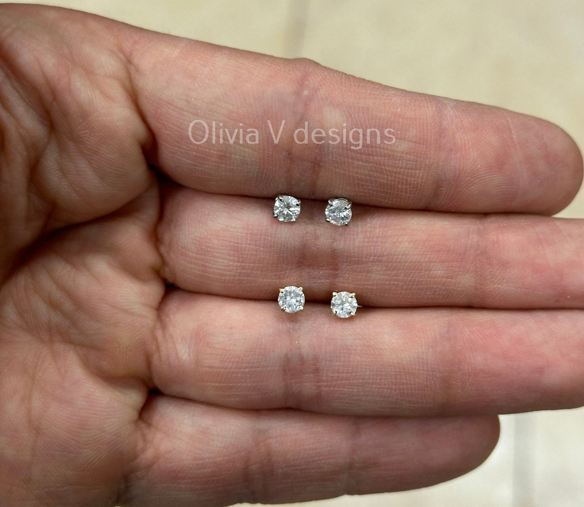 0.50 Carat TW Real (Natural) Round Diamond Solitaire Stud Earrings in 14K Gold, Color G/H