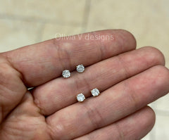 0.50 Carat TW Real (Natural) Round Diamond Solitaire Stud Earrings in 14K Gold, Color G/H