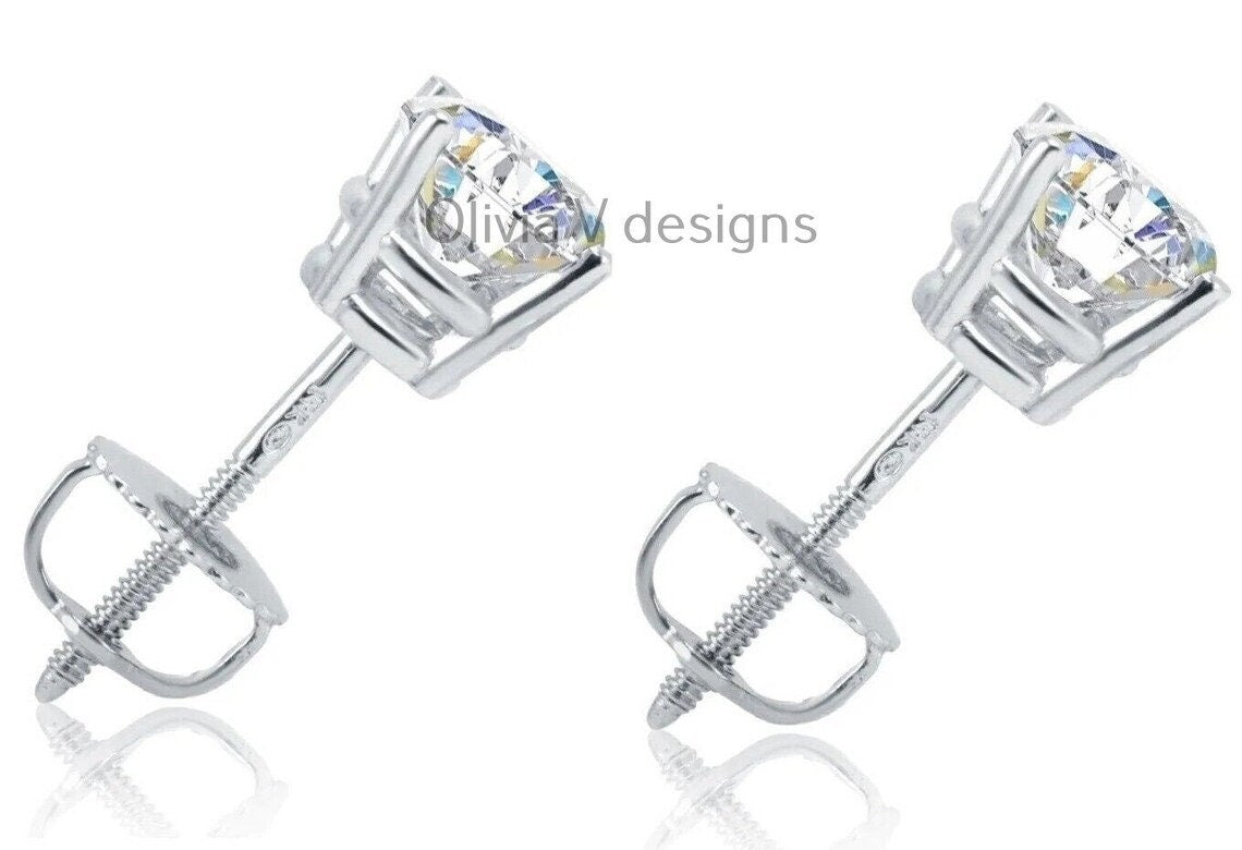0.50 Carat TW Real (Natural) Round Diamond Solitaire Stud Earrings in 14K White Gold Color G/H I1