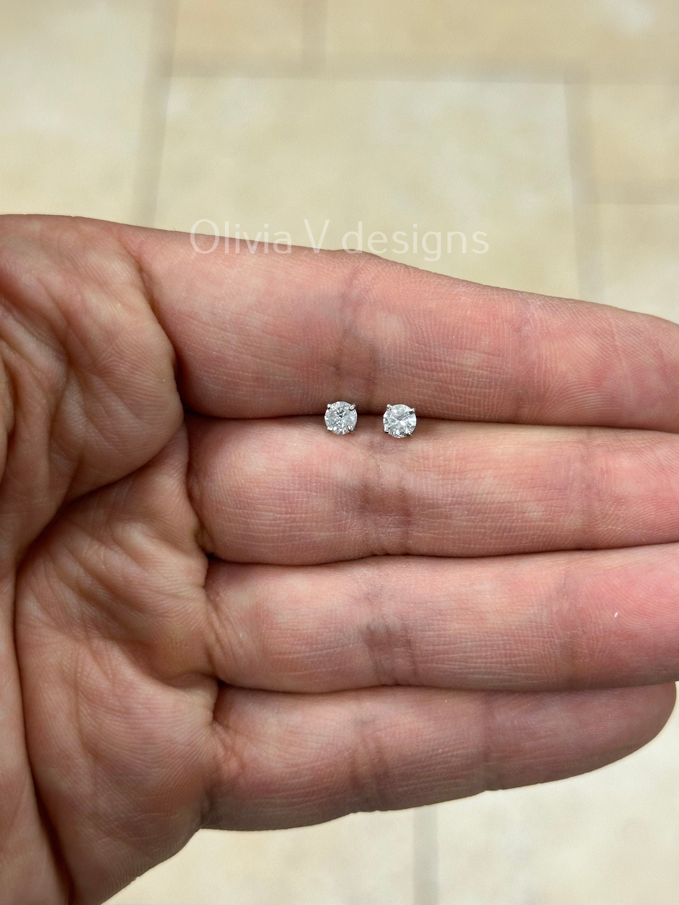 0.50 Carat TW Real (Natural) Round Diamond Solitaire Stud Earrings in 14K White Gold, 4-Prong Screw Back Basket Setting COLOR G/H