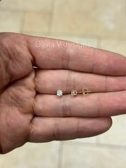 0.50 Carat TW Real (Natural) Round Diamond Solitaire Stud Earrings in 14K Yellow Gold, 4-Prong Screw Back Basket Setting Color G/H