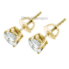 0.50 Carat TW Real (Natural) Round Diamond Solitaire Stud Earrings in 14K Yellow Gold Color G/H