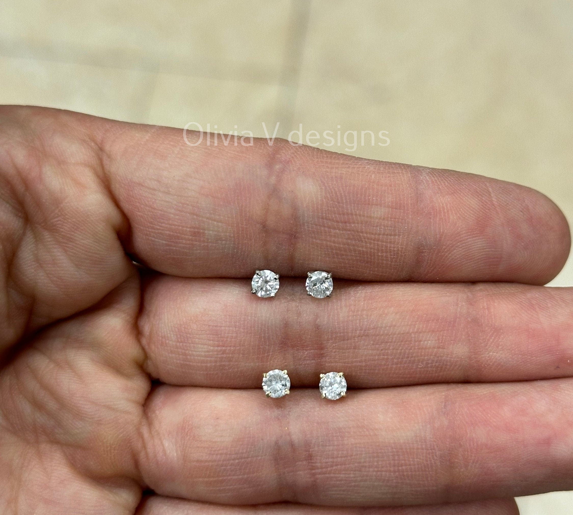 0.50 Carat TW Real (Natural) Round Diamond Solitaire Stud Earrings in 14K Gold, Color G/H
