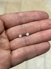 0.50 Carat TW Real (Natural) Round Diamond Solitaire Stud Earrings in 14K Yellow Gold, 4-Prong Screw Back Basket Setting Color G/H