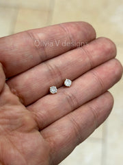 0.50 Carat TW Real (Natural) Round Diamond Solitaire Stud Earrings in 14K Yellow Gold, 4-Prong Screw Back Basket Setting Color G/H