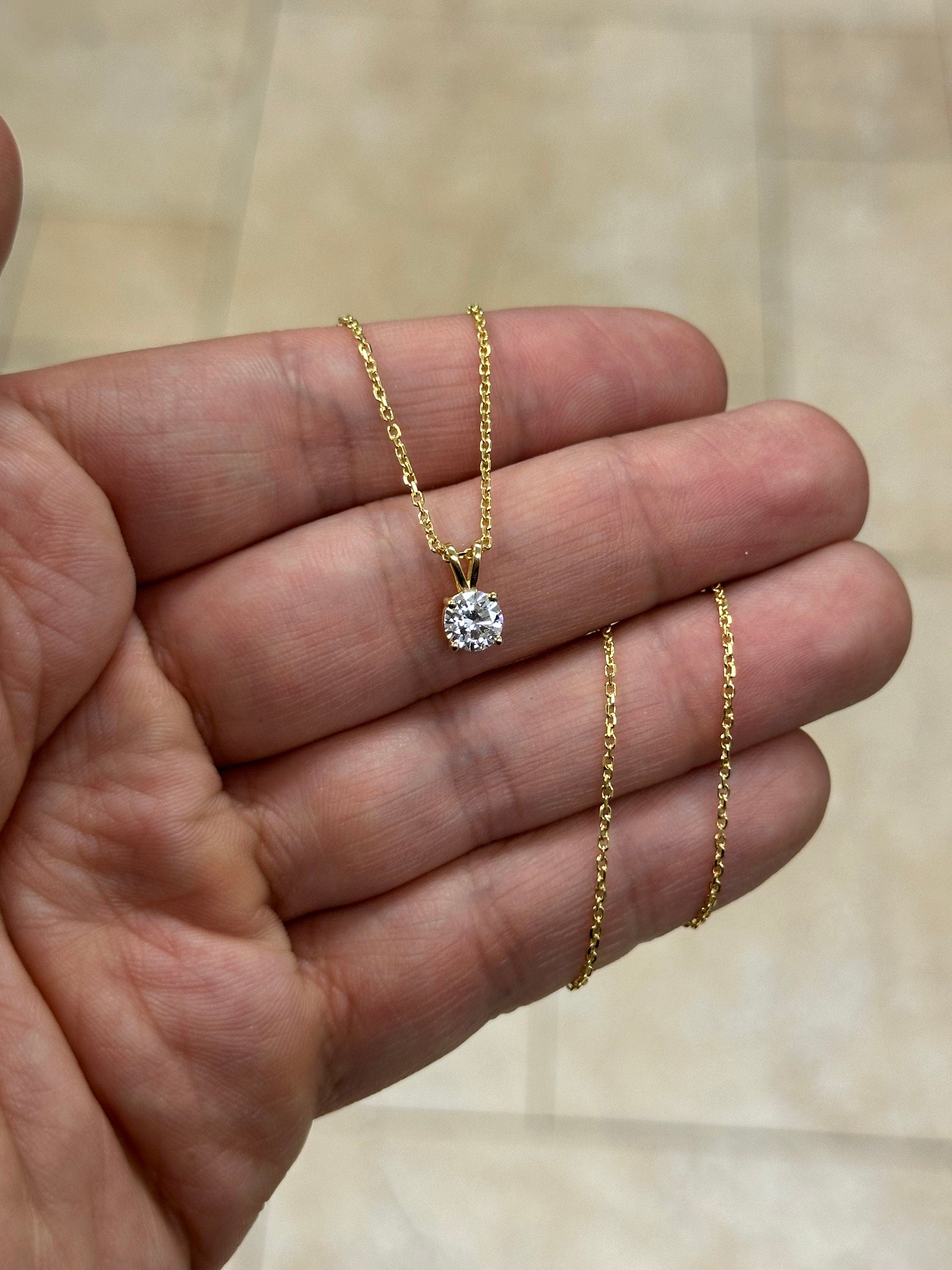 0.75 Carat Lab Grown Round Diamond Solitaire Pendant  in 14K Yellow Gold, Color D/E VS1-VS2